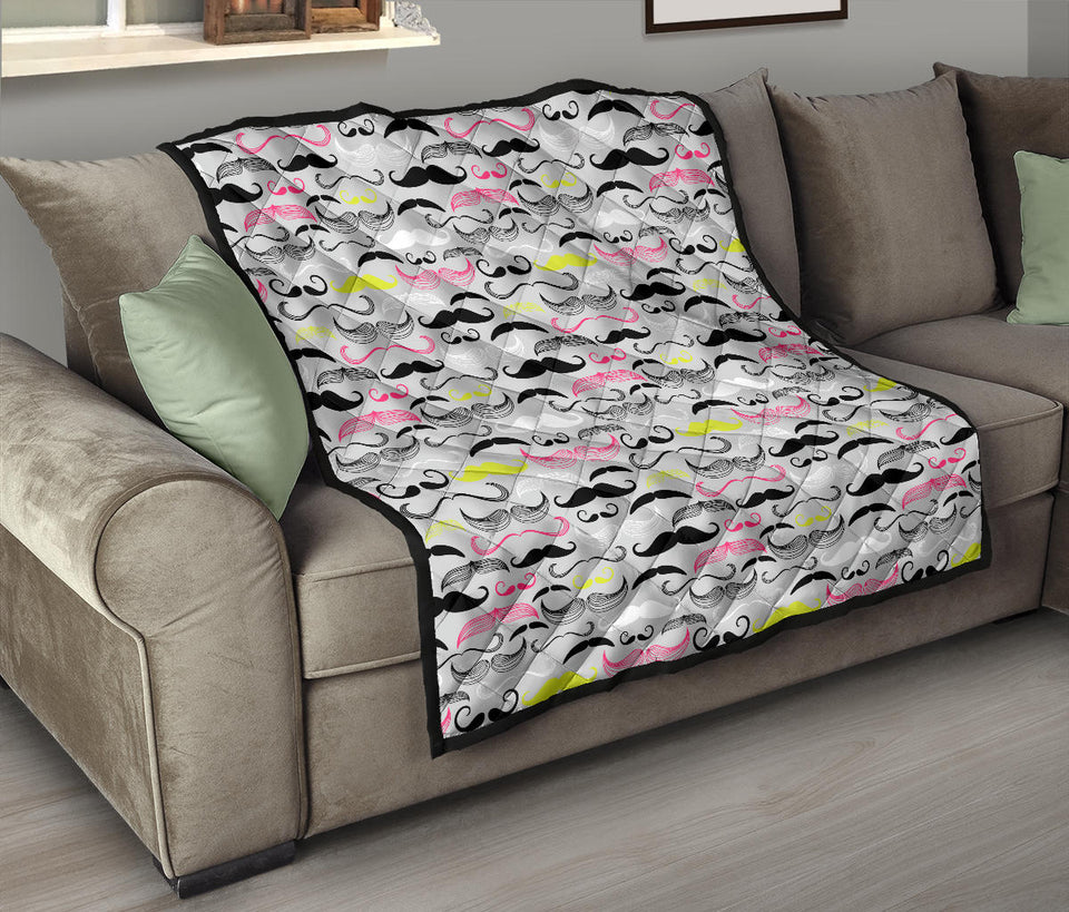 Mustache Beard Pattern Print Design 02 Premium Quilt