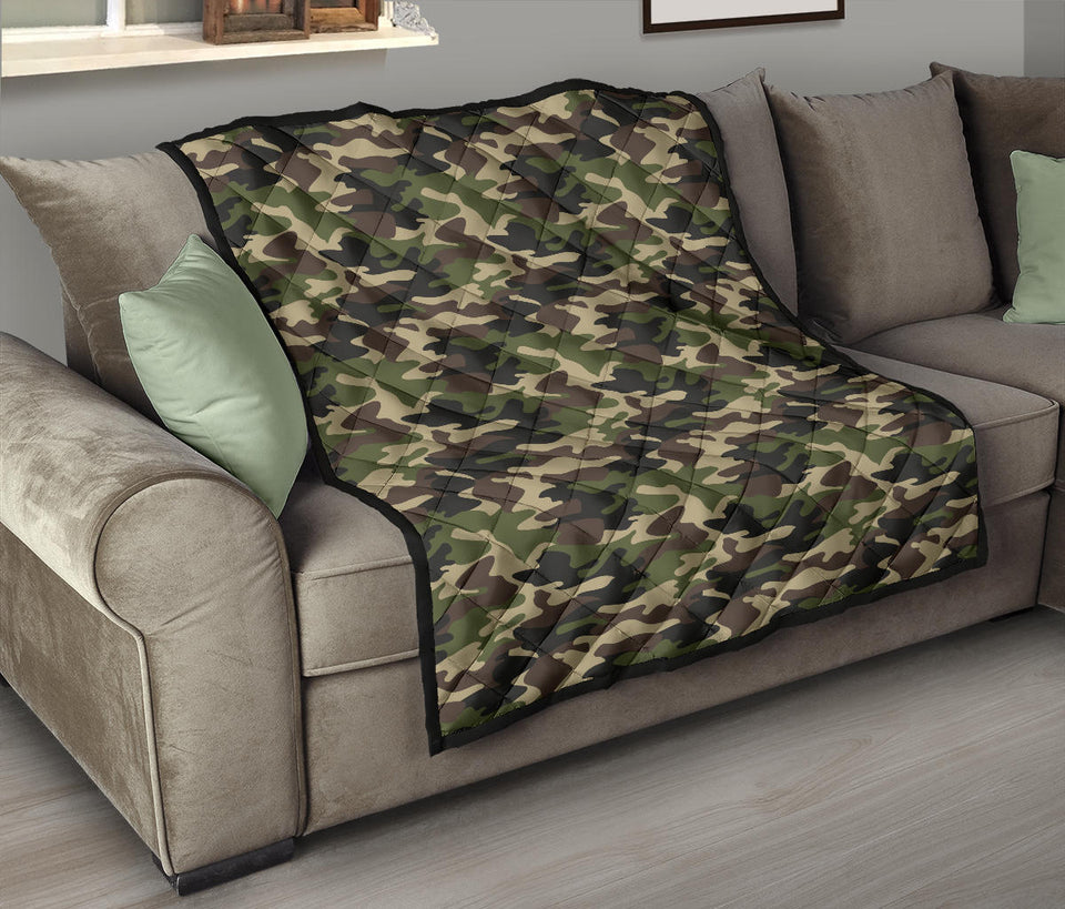 Dark Green Camo Camouflage Pattern Premium Quilt