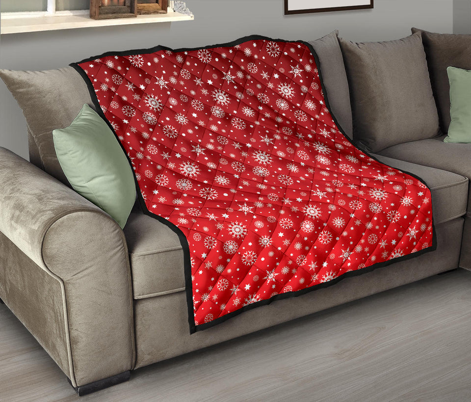 Snowflake Pattern Red Background Premium Quilt