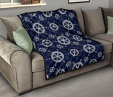 Nautical Steering Wheel Design Pattern Premium Quilt