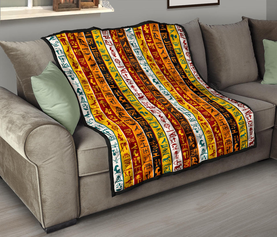 Egypt Hieroglyphics Pattern Print Design 01 Premium Quilt