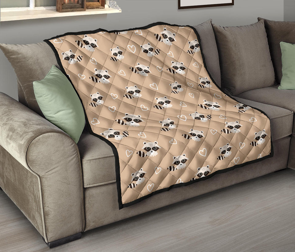 Cute Raccoon Heart Pattern Premium Quilt
