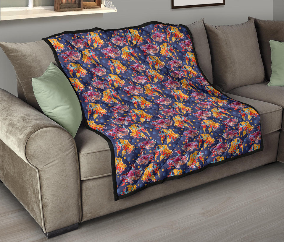 Goldfish Pattern Print Design 05 Premium Quilt