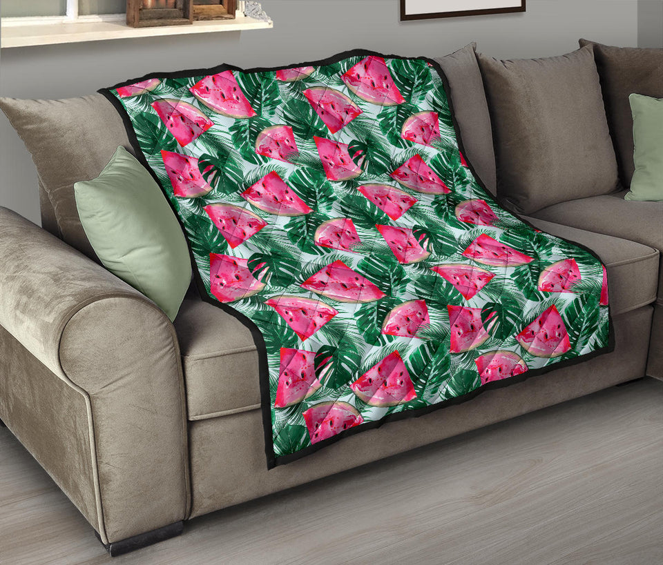 Watermelons Tropical Palm Leaves Pattern Premium Quilt