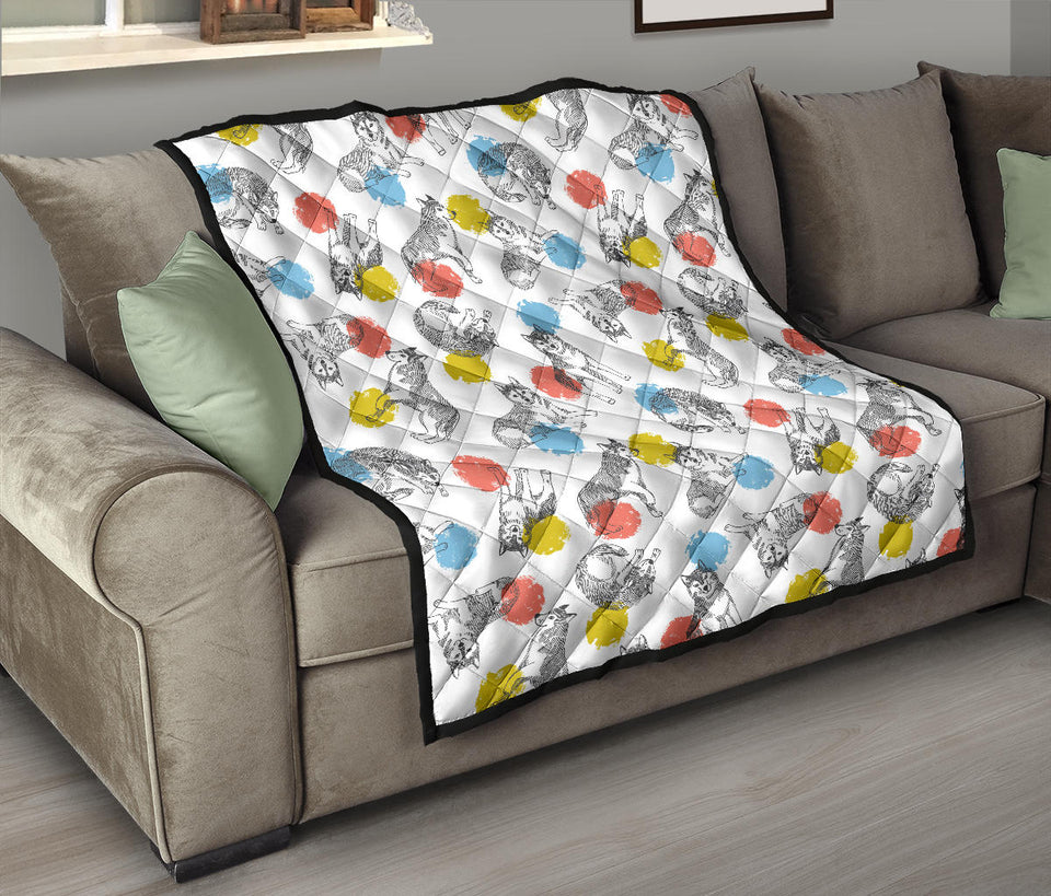 Siberian Husky And Colorful Circle Pattern Premium Quilt