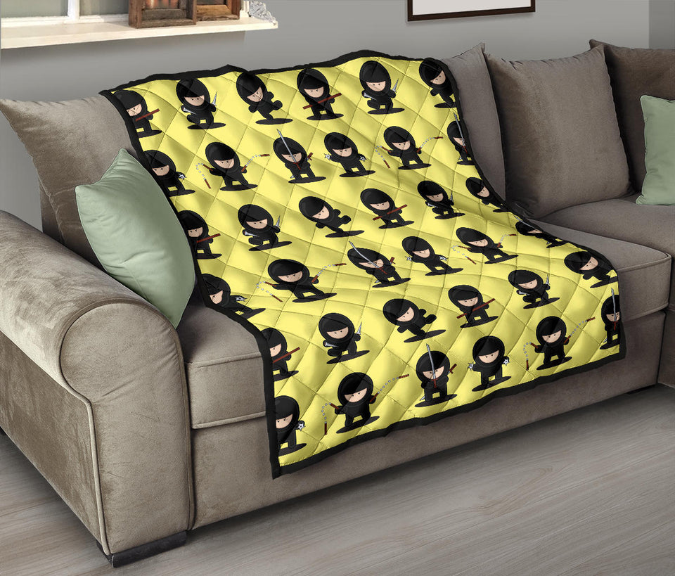 Cute Ninja Yellow Background Premium Quilt