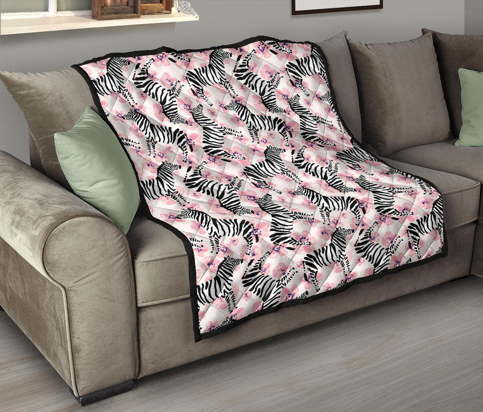 Zebra Pink Flower Background Premium Quilt