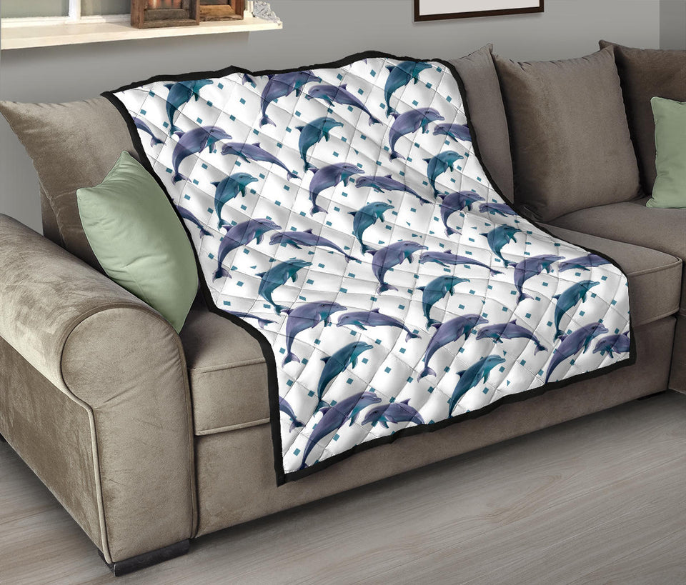 Dolphins Pattern Dotted Background Premium Quilt