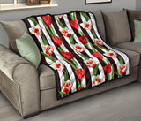 Red And White Tulips Pattern Premium Quilt