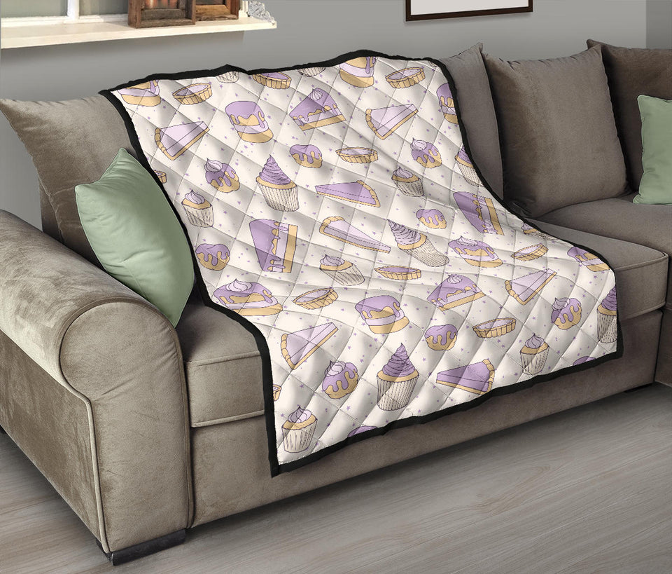 Cakes Pies Tarts Muffins And Eclairs Purple Blueberry Topping Pattern Premium Quilt