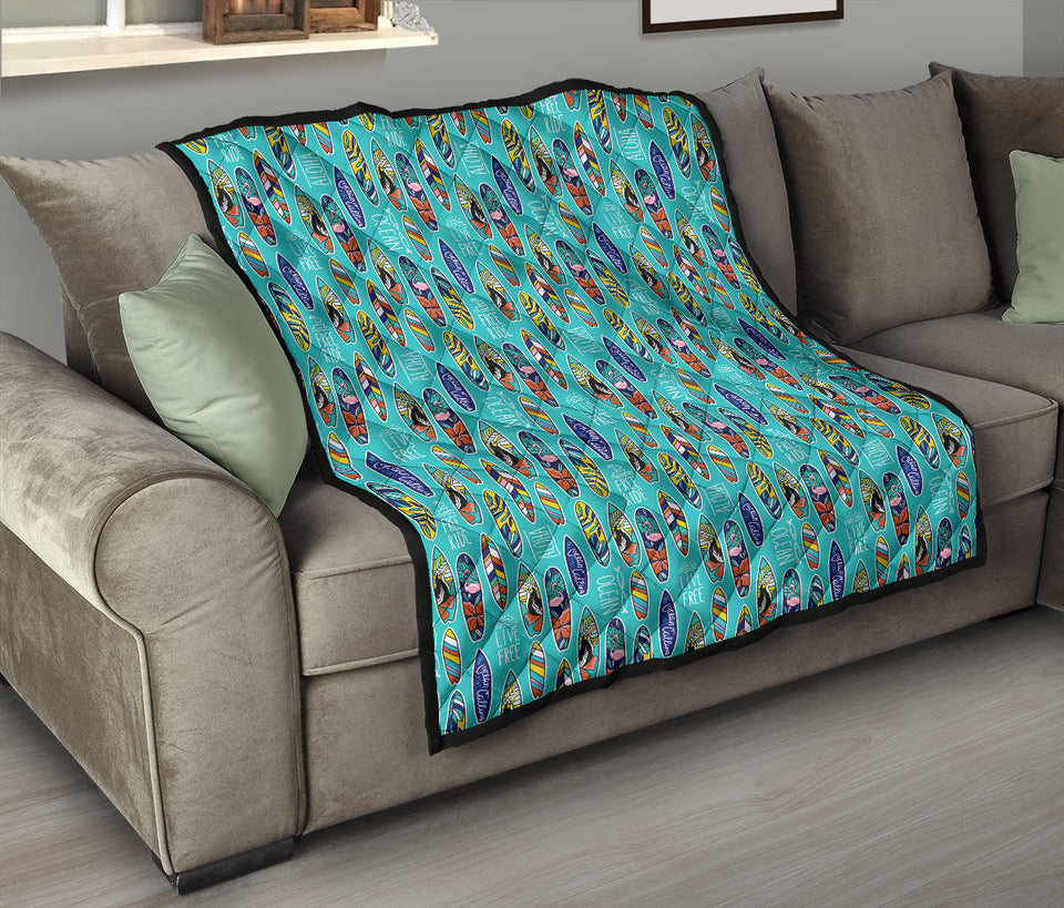 Surfboard Pattern Print Design 05 Premium Quilt