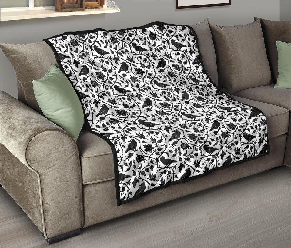 Crow Dark Floral Pattern Premium Quilt
