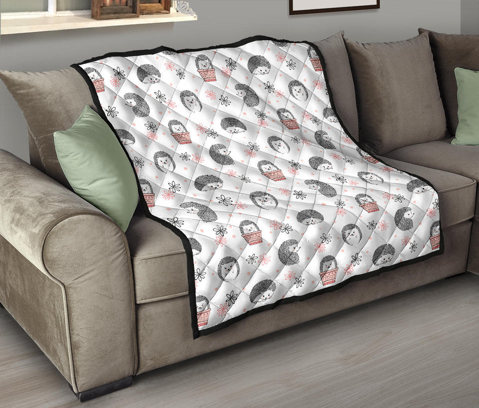 Hedgehog Pattern Print Design 02 Premium Quilt