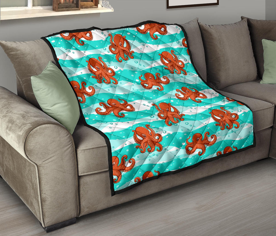 Octopuses Sea Wave Background Premium Quilt