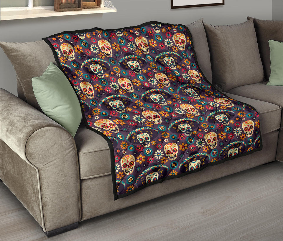 Sugar Skulls Flower Maxican Pattern Premium Quilt