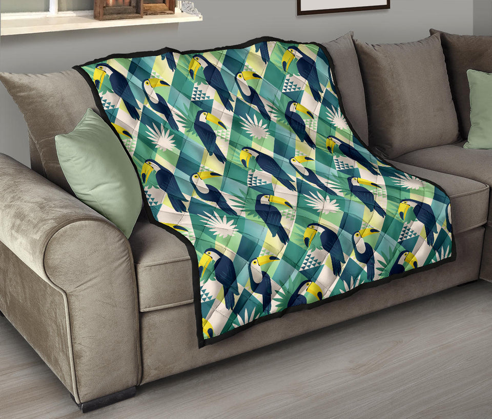 Toucan Tropical Leaves Design Pattern  Premium Quilt