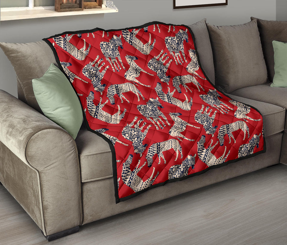 Zebra Abstract Red Background Premium Quilt