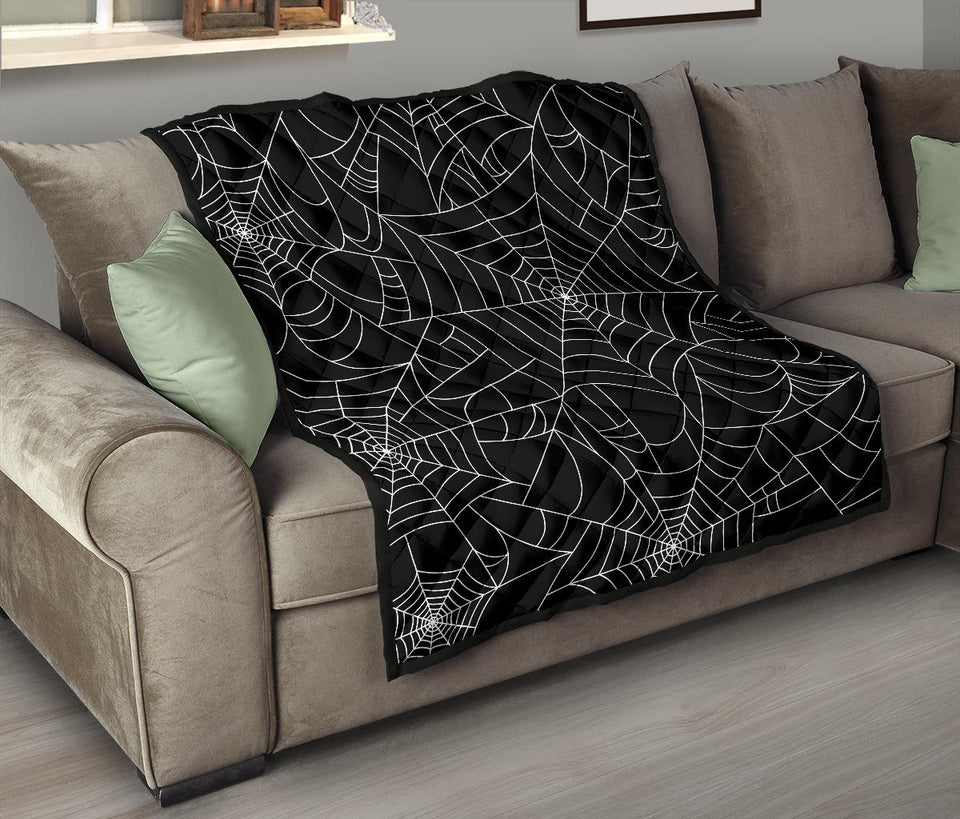 Spider Web Pattern Black Background White Cobweb Premium Quilt