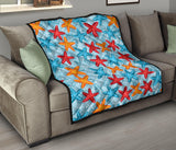 Blue Red Orange Starfish Pattern Premium Quilt