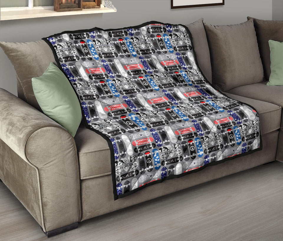 Skate Board Pattern Print Design 04 Premium Quilt