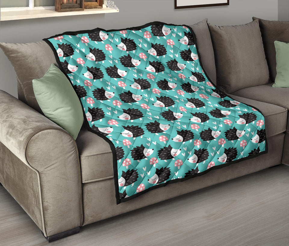 Hedgehog Pattern Print Design 03 Premium Quilt