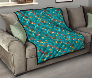 Hedgehog Pattern Print Design 01 Premium Quilt