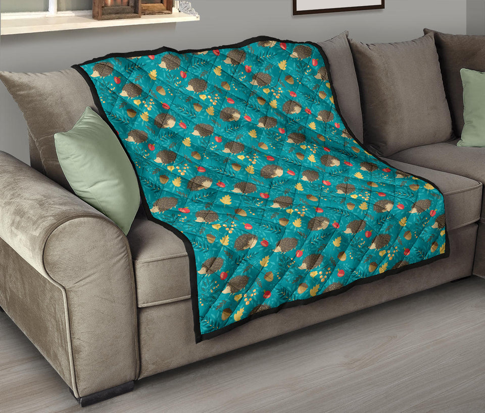 Hedgehog Pattern Print Design 01 Premium Quilt