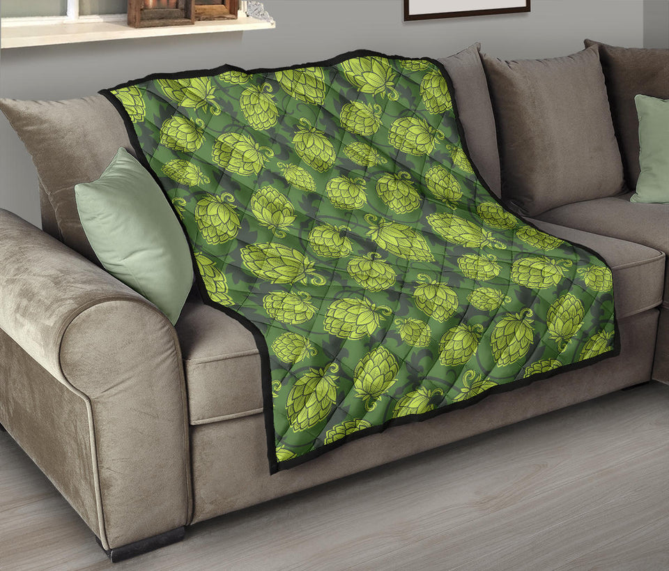 Hop Pattern Hop Cone Background Premium Quilt