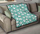 Cute Sheep Green Background Premium Quilt