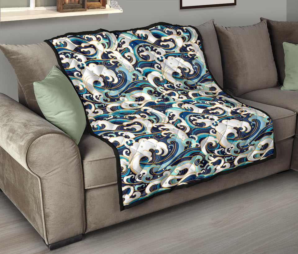 Japanese Wave Pattern Premium Quilt
