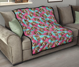 Beagle Muzzles Turquoise Paint Splashes Pink Pattern Premium Quilt