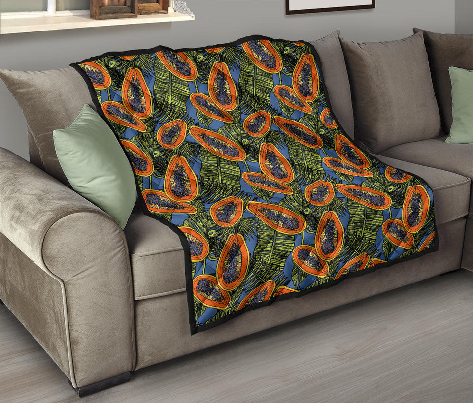 Colorful Papaya Tropical Leaves Premium Quilt