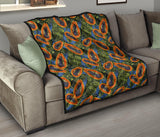 Colorful Papaya Tropical Leaves Premium Quilt