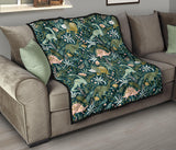 Dinosaurs Tropical Leaves Flower Pattern Premium Quilt