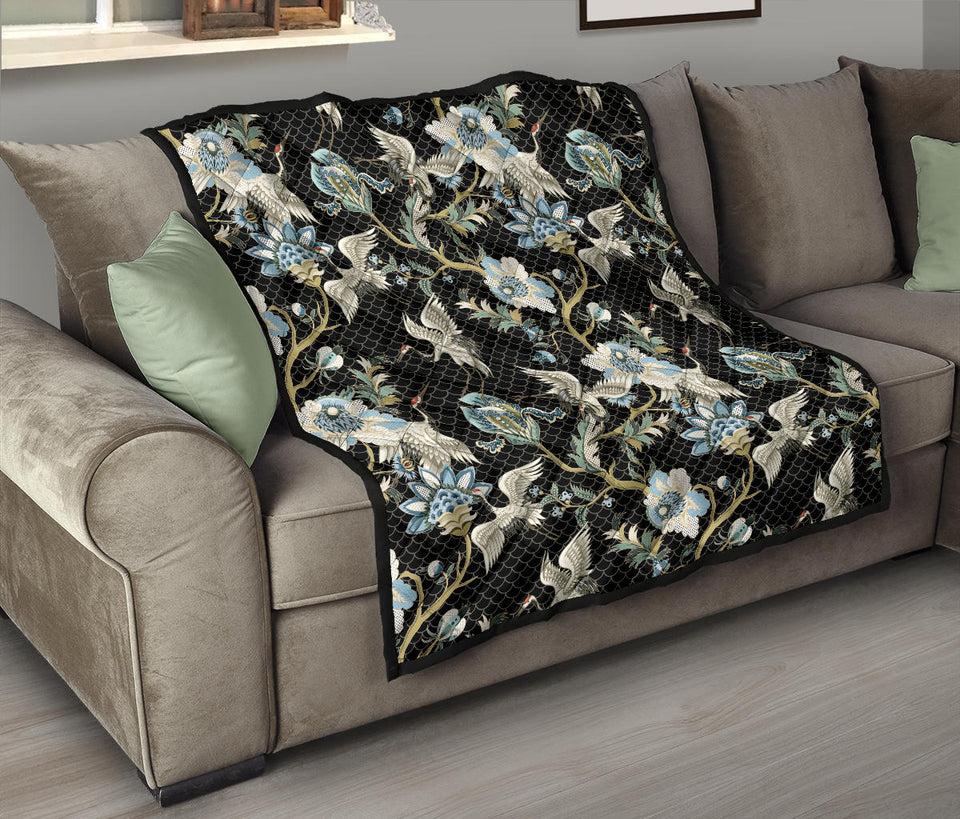 Japanese Crane Ornament Elements Premium Quilt