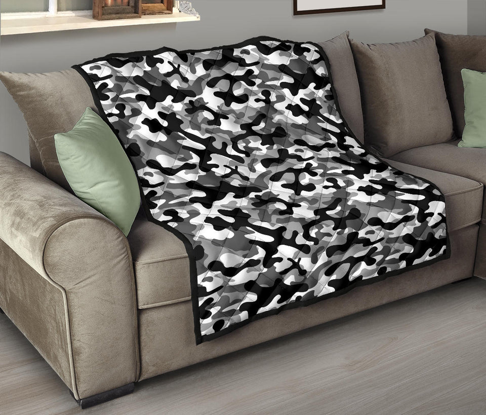 Black White Camo Camouflage Pattern Premium Quilt