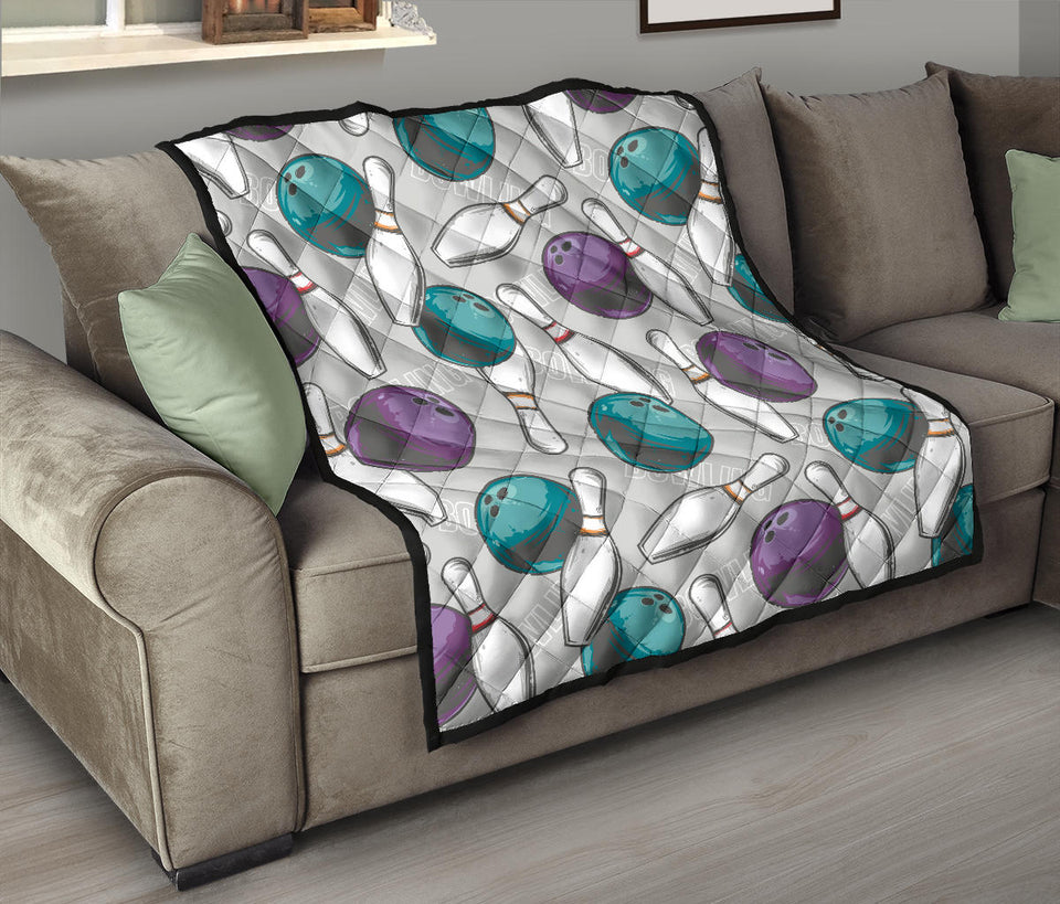 Bowling Ball And Pin Gray Background Premium Quilt