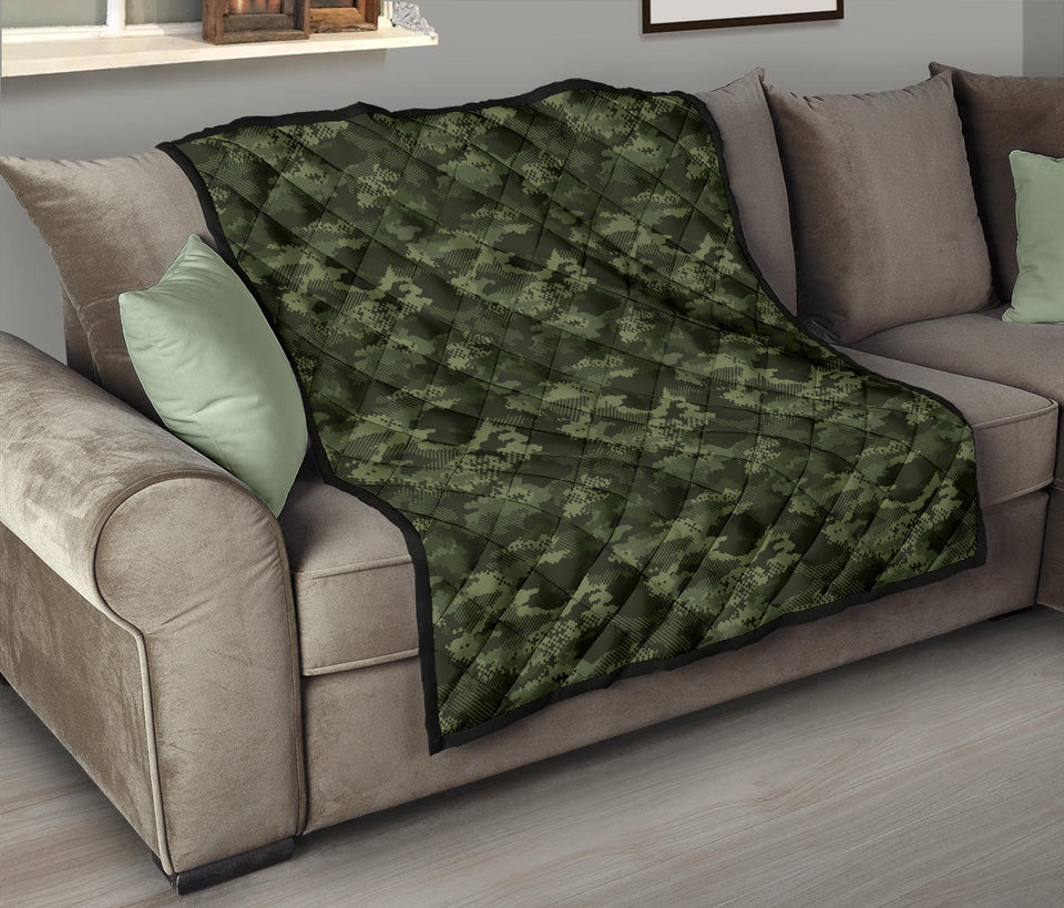 Digital Green Camo Camouflage Pattern Premium Quilt