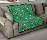 Cute Frog Dragonfly Design Pattern Premium Quilt