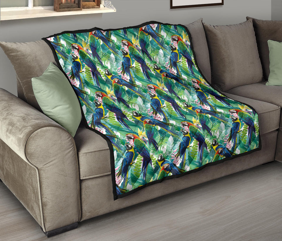 Colorful Parrot Exotic Flower Leaves Premium Quilt