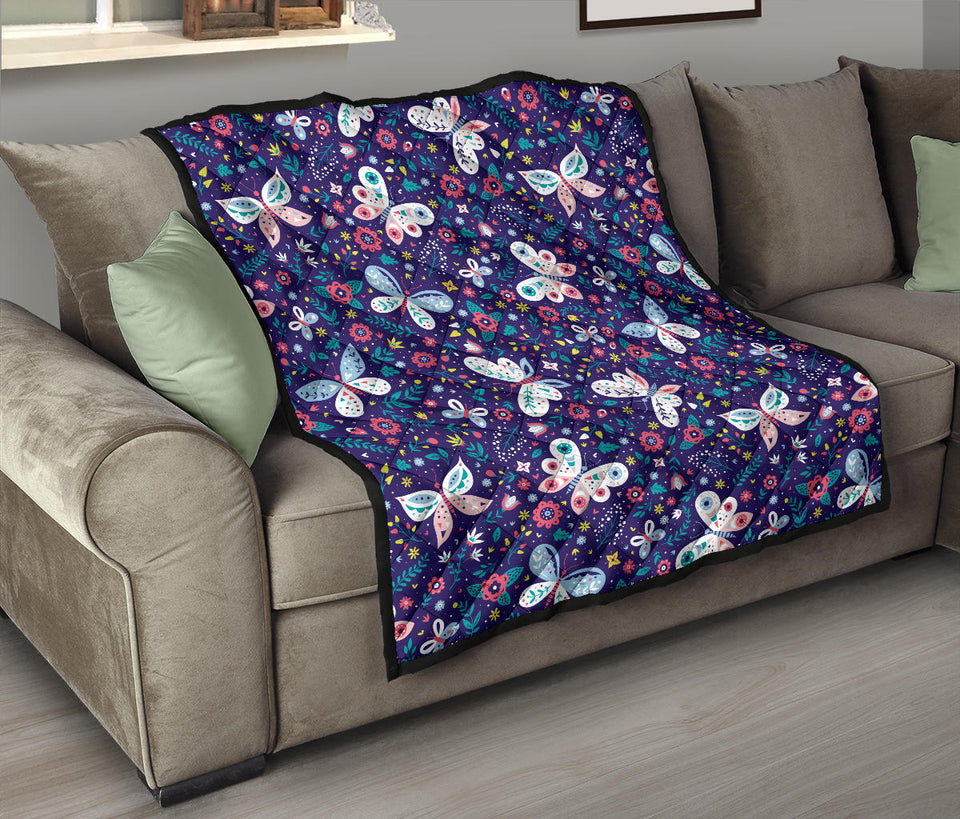 Colorful Butterfly Flower Pattern.Eps Premium Quilt