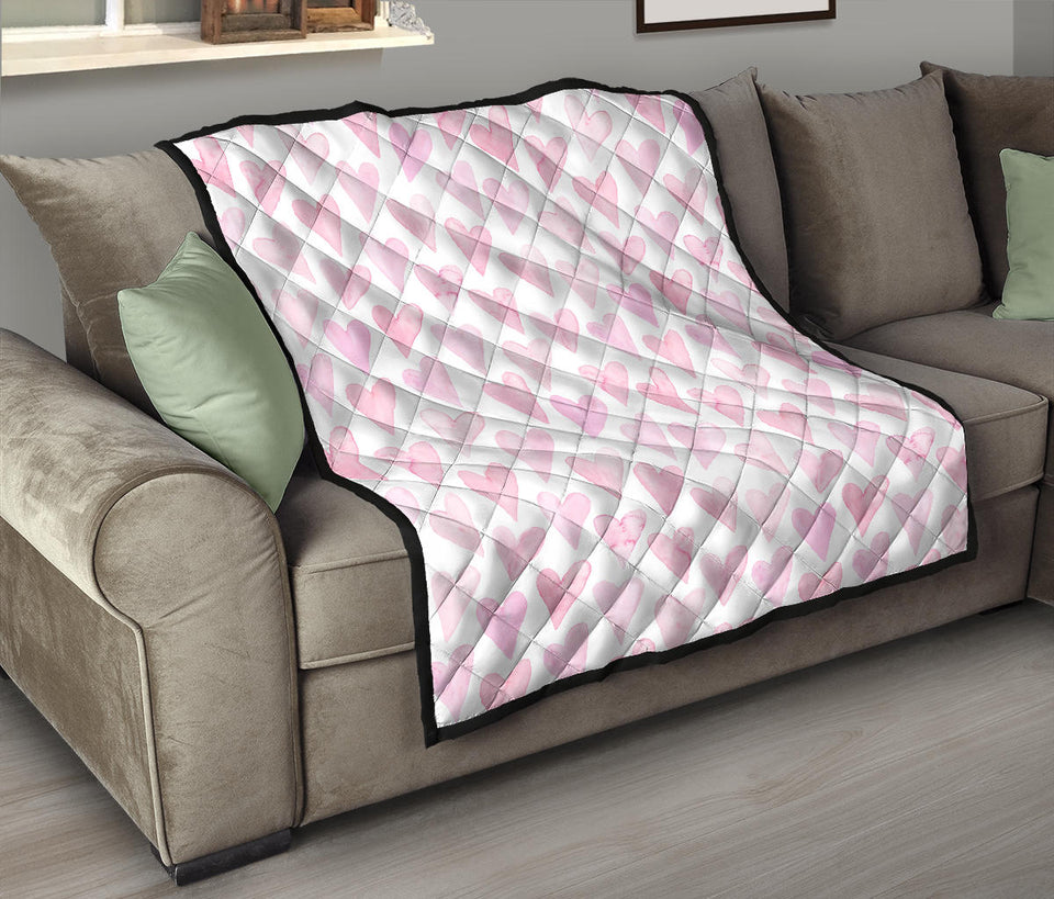 Watercolor Pink Heart Pattern Premium Quilt
