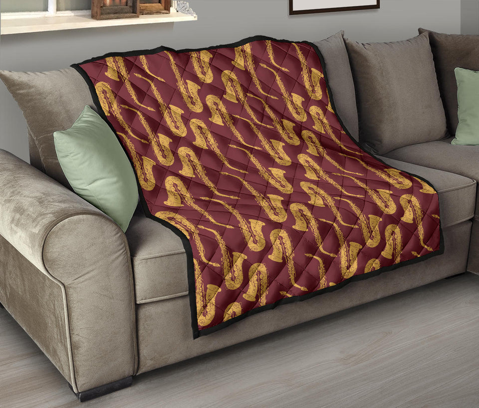 Hand Drawn Gold Saxophone Red Background  Premium Quilt