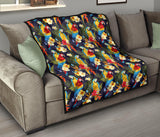 Colorful Parrot Flower Pattern Premium Quilt