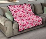 Cherry Flower Pattern Pink Background Premium Quilt