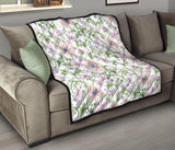 Beautiful Pink Lotus Waterlily Leaves Pattern Premium Quilt