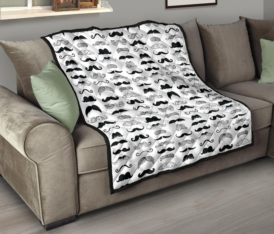 Mustache Beard Pattern Print Design 04 Premium Quilt