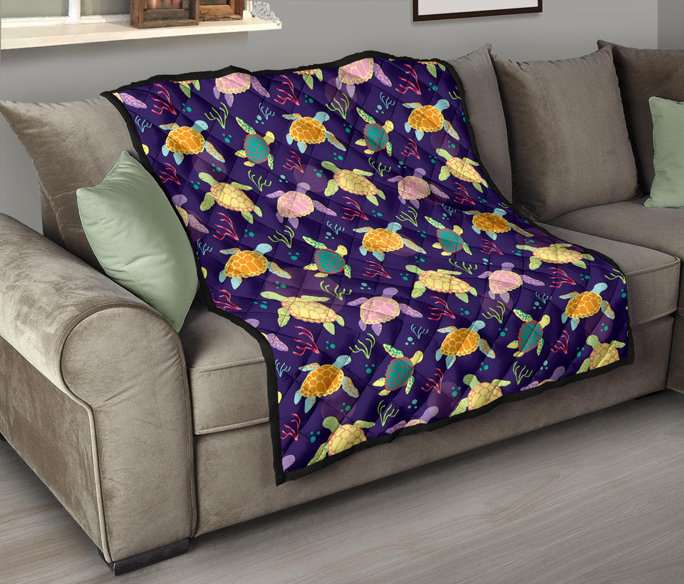 Colorful Sea Turtle Pattern Premium Quilt