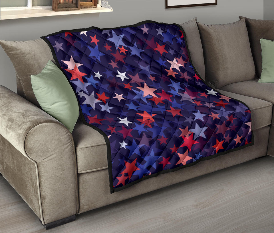 Red Blue Star Pattern Premium Quilt.
