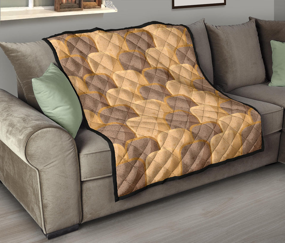 Bread Toast Pattern Print Design 04 Premium Quilt